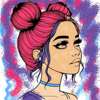 realistic girl with buns on the top of her head