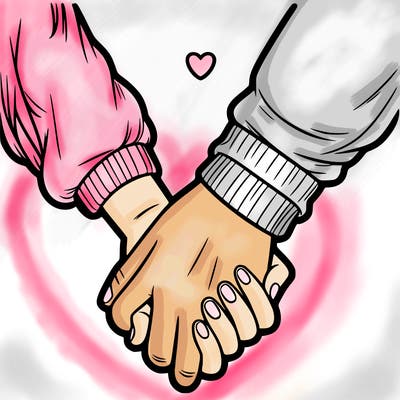 two holding hand one girl hand and one boy hand