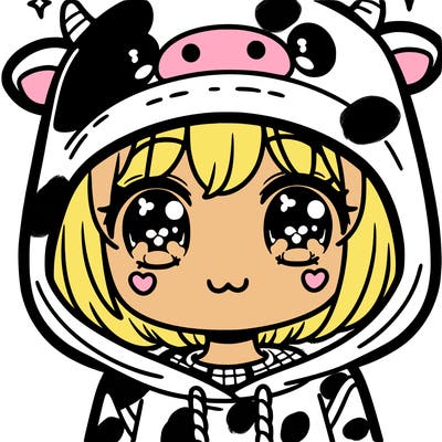 kawaii girl with cow hoodie
