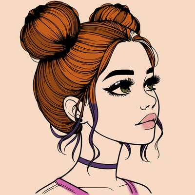 realistic girl with buns on the top of her head
