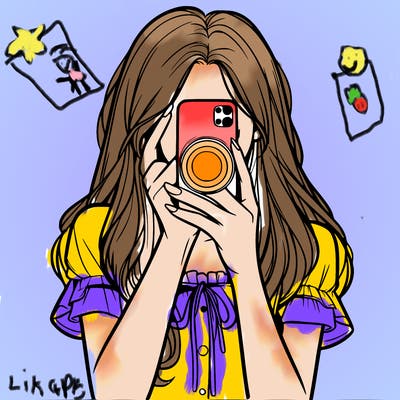 a realistic girl holding her phone taking pictures