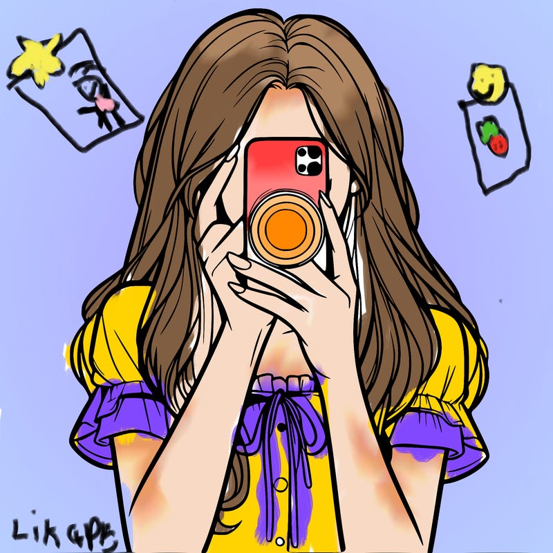 a realistic girl holding her phone taking pictures