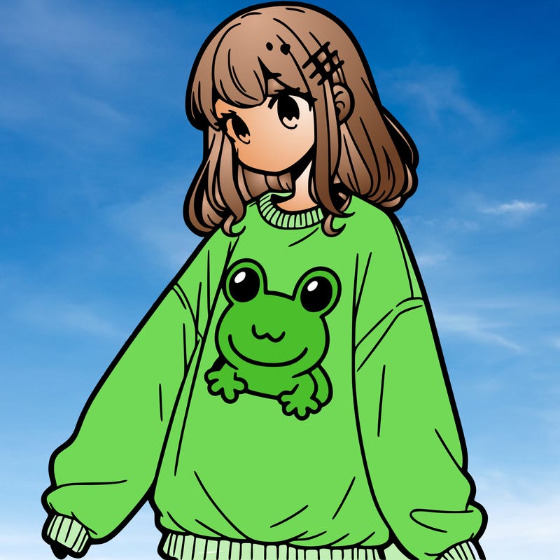 girl wearing frogging sweatshirt