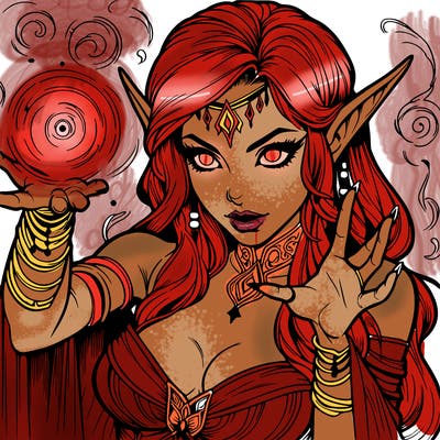 realistic scary beautiful elf sorceress casting spell