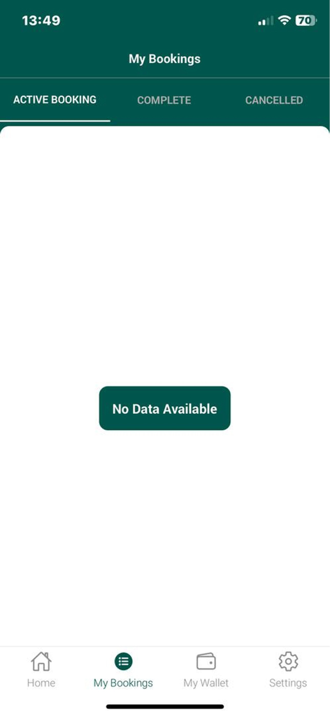 Go Safe ZW - Go Safe ZWモバイルナビゲーションアプリの空の予約済みアクティブ予約画面
