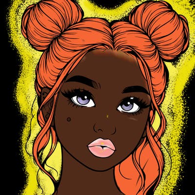 realistic girl with two buns on her hair and lips