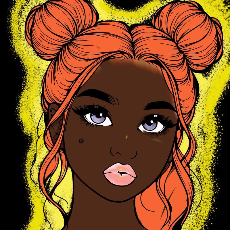 realistic girl with two buns on her hair and lips