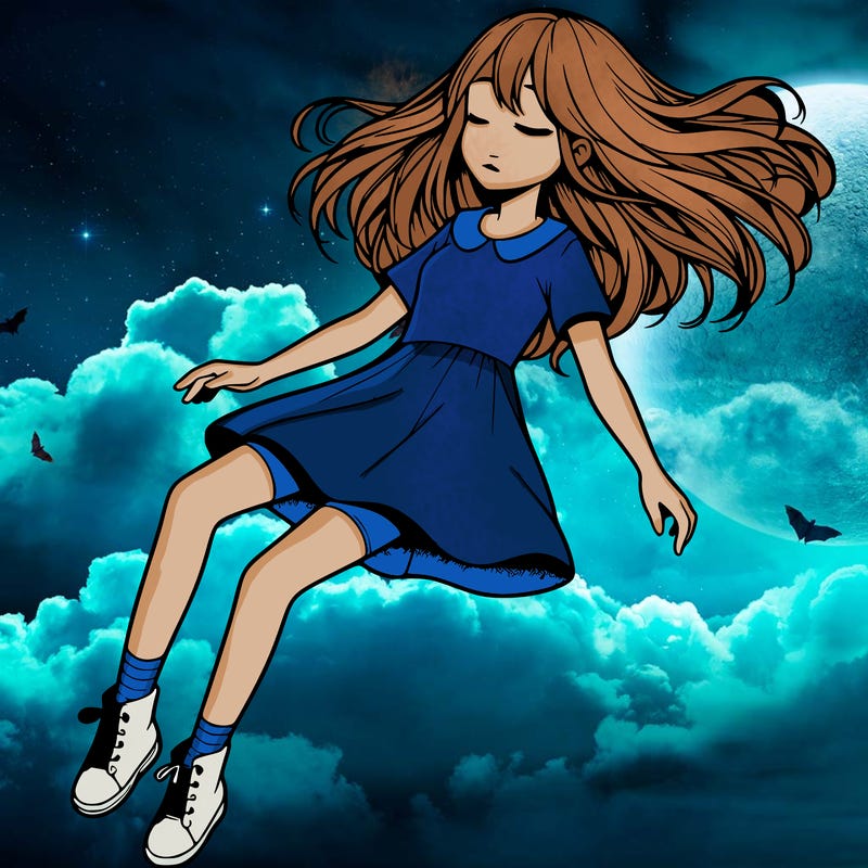 realistic girl floating