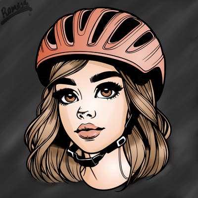 realistic girl portrait with bicycle helmet