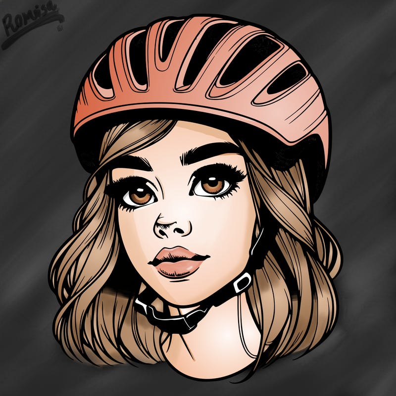 realistic girl portrait with bicycle helmet