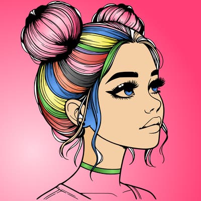 realistic girl with buns on the top of her head