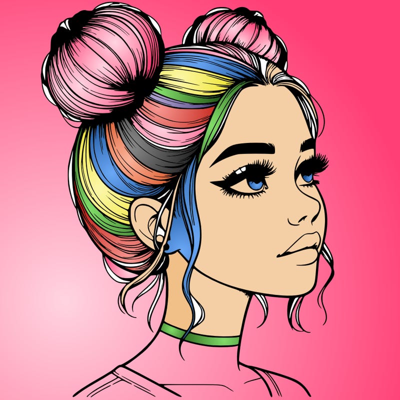 realistic girl with buns on the top of her head