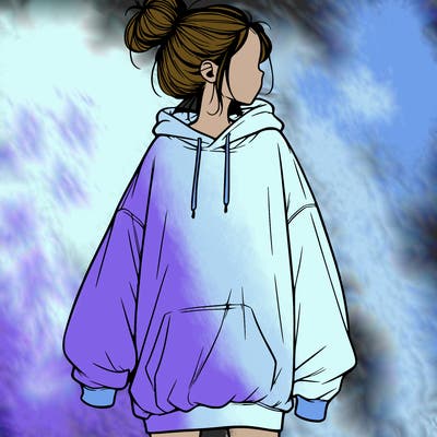 realistic girl with a oversized sweatshirt on and a bun