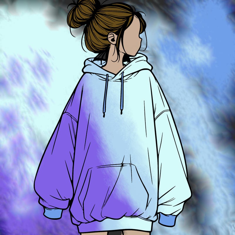 realistic girl with a oversized sweatshirt on and a bun