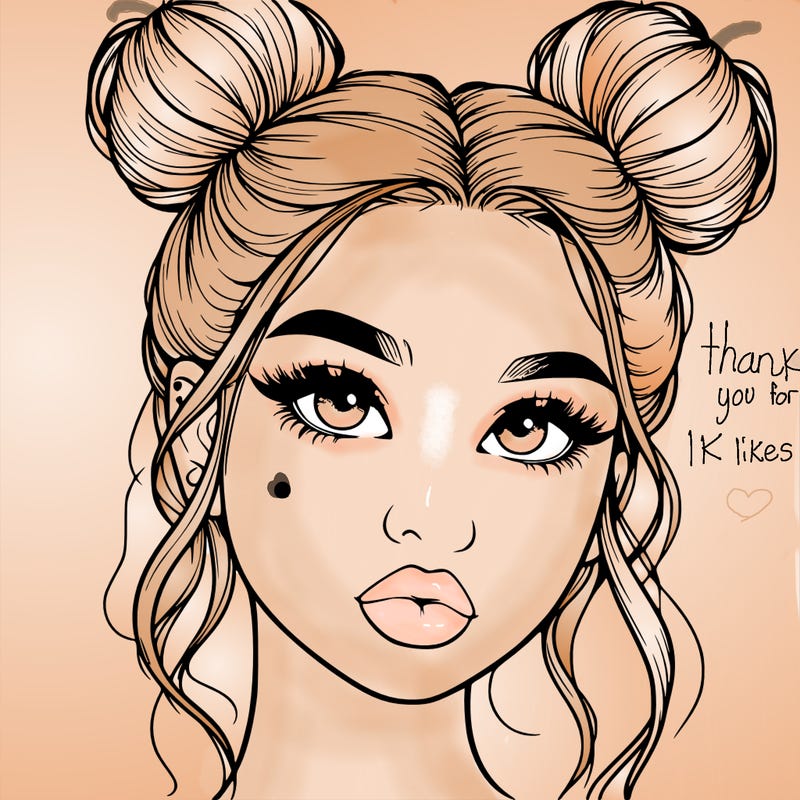 realistic girl with two buns on her hair and lips