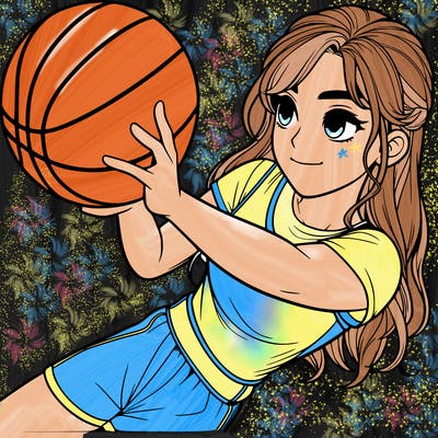realistic girl playing basketball
