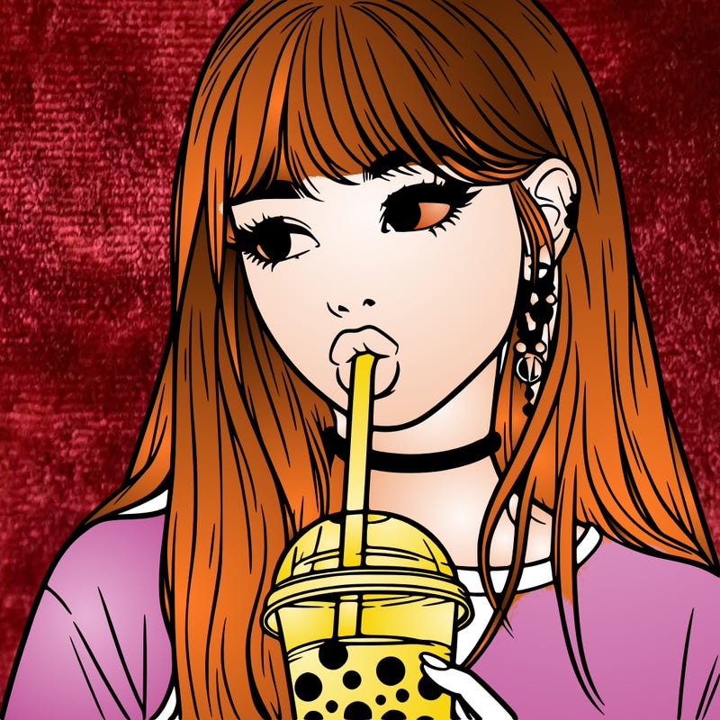 aesthetic realistic girl drinking boba