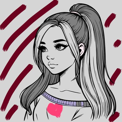 realistic girl with a high ponytail