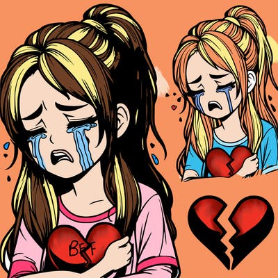 realistic girl sobbing with a broken heart