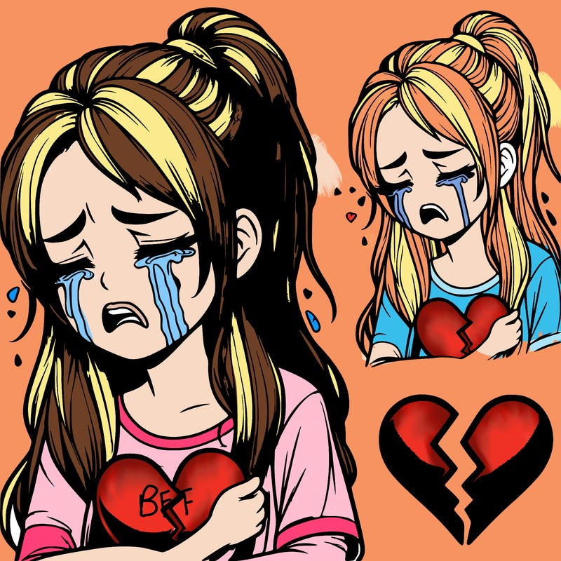 realistic girl sobbing with a broken heart