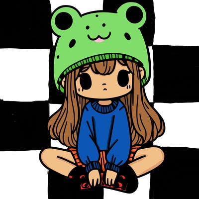 a girl wearing a frog hat and some frog socks