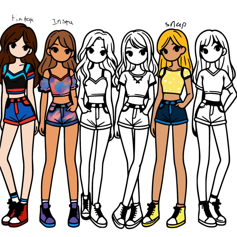 a group of girls wearing crop tops and shorts