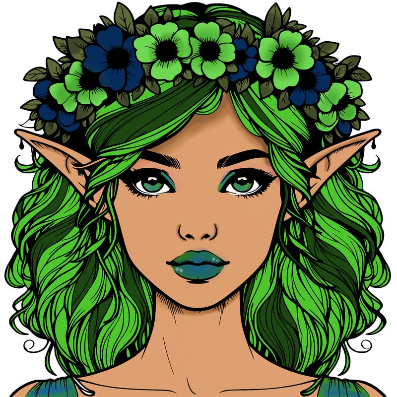 realistic female elf with flower crown