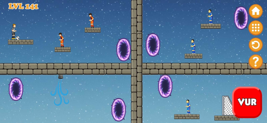 Soccer Moccer - Soccer Moccer gameplay screenshot showing a soccer ball physics puzzle with portals and platforms
