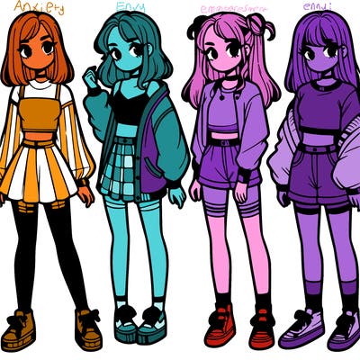 one girl with crop-top shirt and a jacket with a skirt, long socks and another girl with a shirt and pants with a jacket