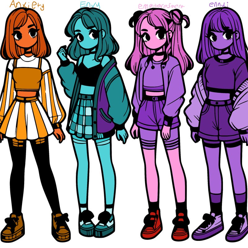 one girl with crop-top shirt and a jacket with a skirt, long socks and another girl with a shirt and pants with a jacket