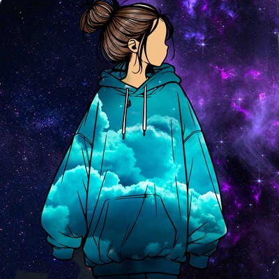 realistic girl with a oversized sweatshirt on and a bun