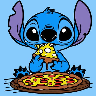 stich eating pizza