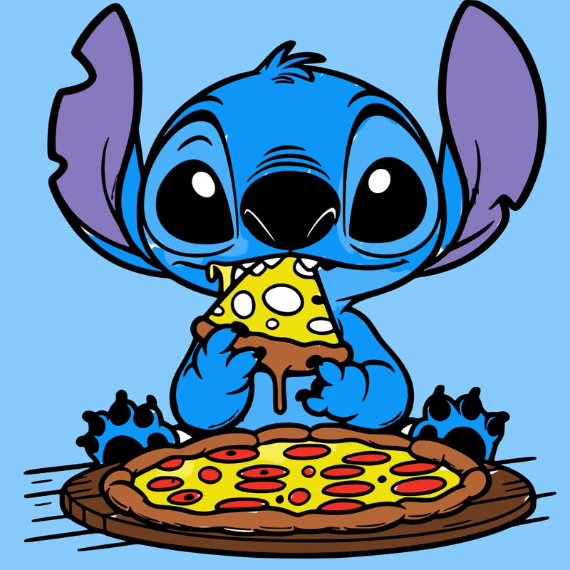 stich eating pizza