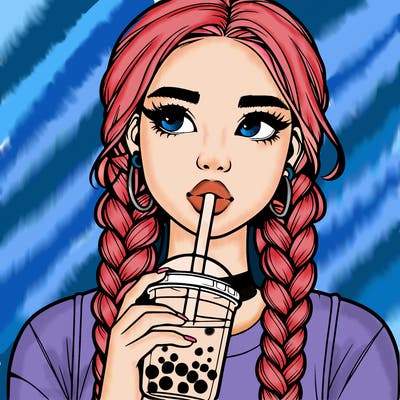 realistic girl with braided hair drinking boba