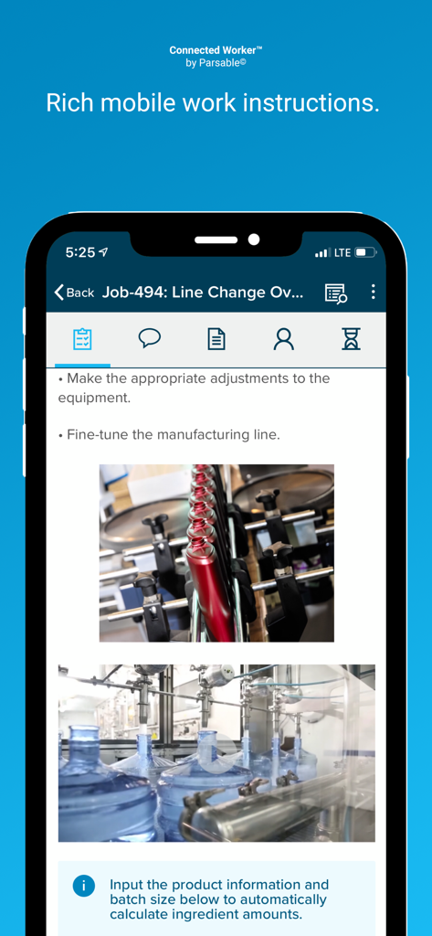 Parsable - Parsable app interface showing digital work instructions with manufacturing equipment photos for industrial frontline workers.
