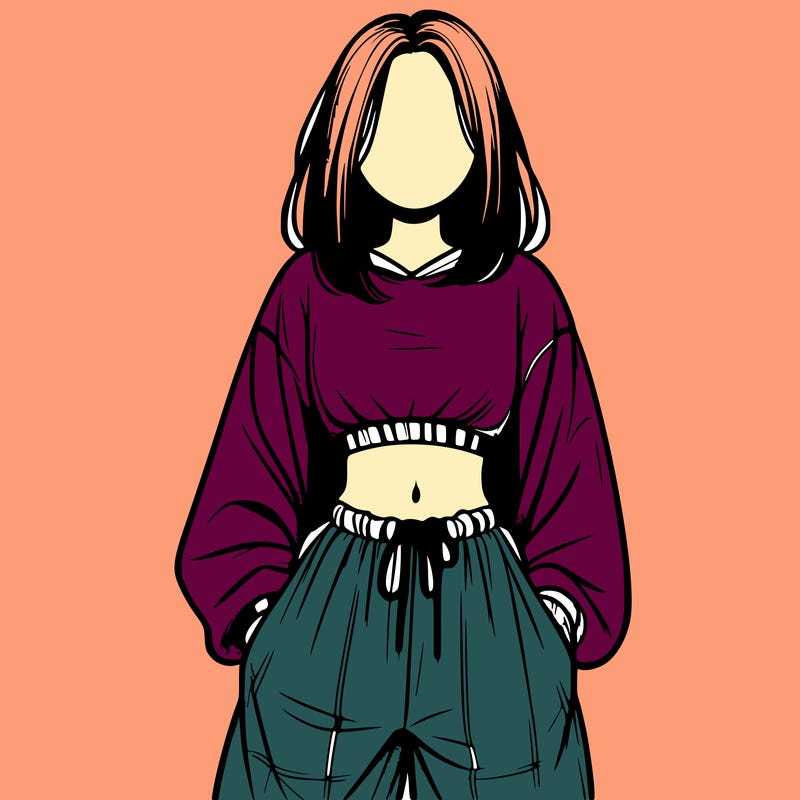 realistic girl faceless with baggy pants and a crop top