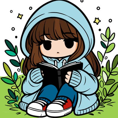girl in oversized hoodie reading a book