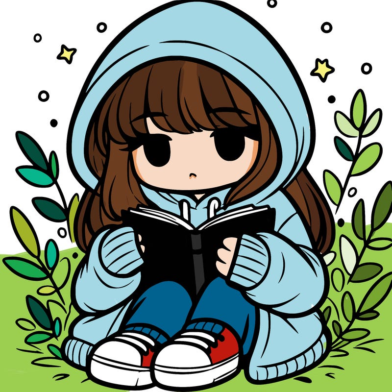 girl in oversized hoodie reading a book