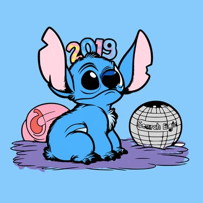 a animal that is blue, which is called stitch on the top of his head and and a year on one side the other side you can look google google