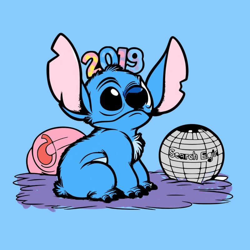 a animal that is blue, which is called stitch on the top of his head and and a year on one side the other side you can look google google