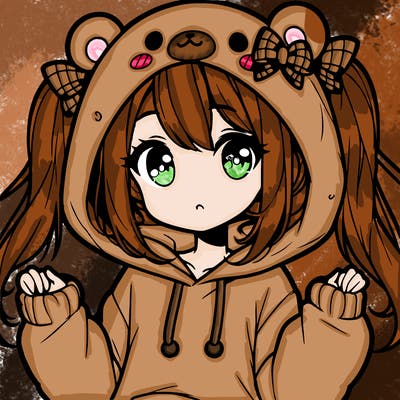 cute anime girl with ponytails and a cute bear hoodie