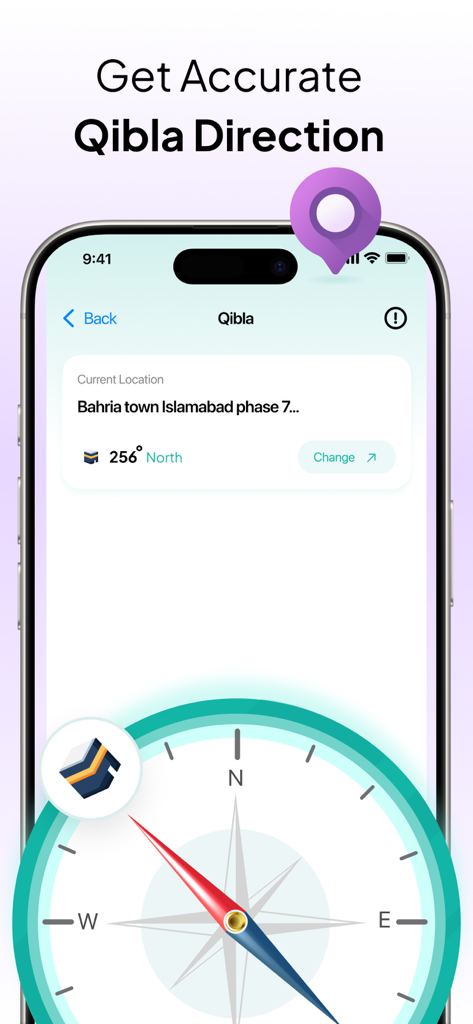Al Siraat app showing accurate Qibla direction with a digital compass