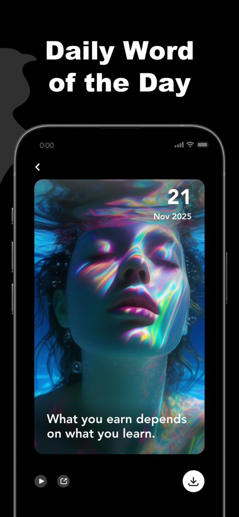 Daily Translate: AI Text Voice - 데일리 번역 앱의 '오늘의 단어' 기능에 영감을 주는 인용문이 표시됩니다.