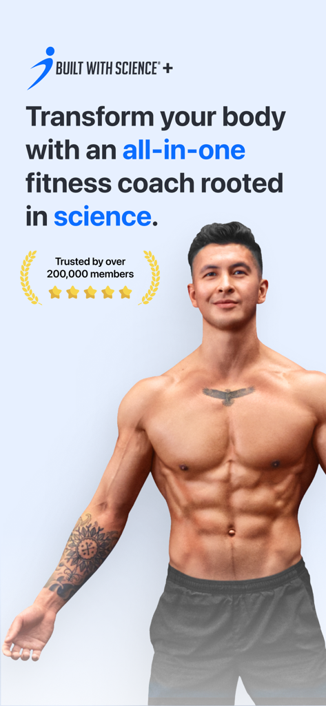 Built With Science+ - Built With Science plus app promotion featuring Jeremy Ethier and science-based fitness coaching