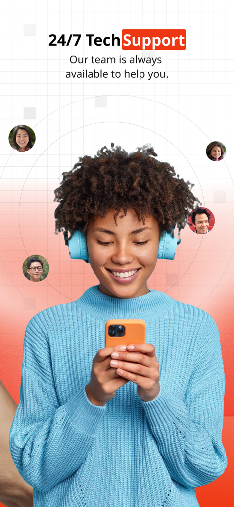 A woman using the Snap360 app featuring its 24/7 technical support service for event planners