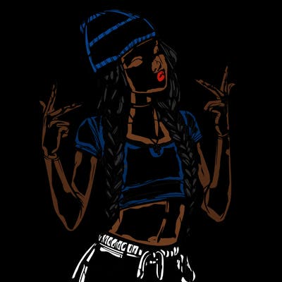 realistic teenage girl with braids and a beanie and crop top doing 🫶🏼