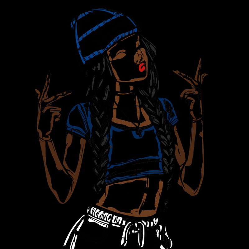 realistic teenage girl with braids and a beanie and crop top doing 🫶🏼