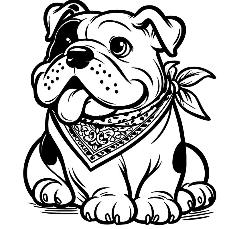 bull dog wearing a bandana