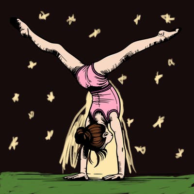 realistic gymnastic hand stand girl in four splits