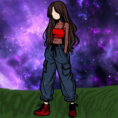 girl in baggy pants crop top and long hair